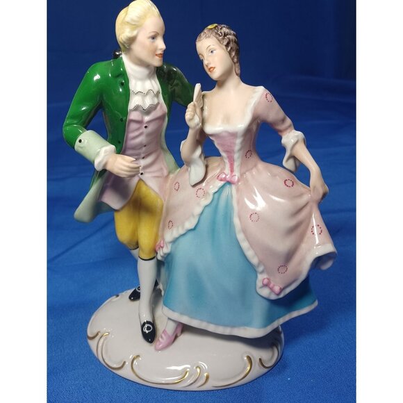 Royal Dux Antique Porcelain Figurine Victorian Couple Dancing WW1 Era Lady W Fan - Picture 7 of 16
